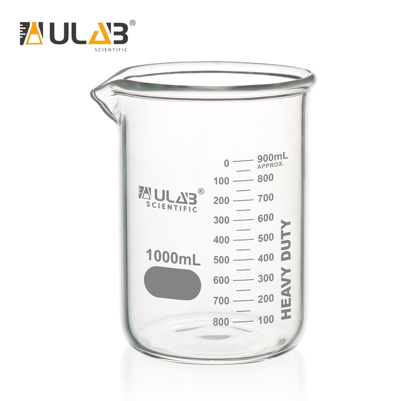ULAB Heavy Duty Glass Beakers, Vol.1000ml (33.8oz), Borosilicate 3.3 Glass, Thick Wall Beakers, with Double Scale, Superior Durability & Chemical Resistance, UBG1064 - Image 4
